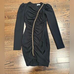 Helsi Ruched Long-Sleeve Cocktail Dress with Gold Trim XS